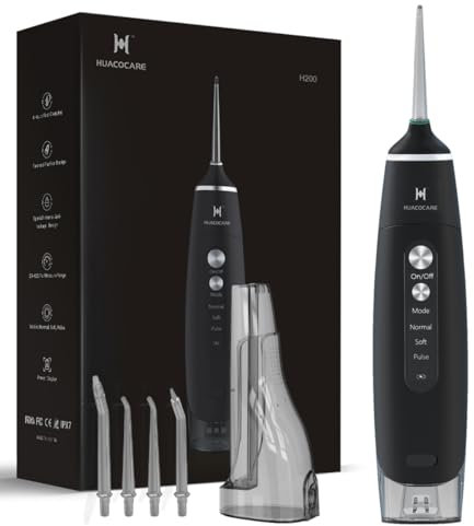 Idropulsore dotato di due serbatoi d'acqua per casa e viaggi, 3 modalità di irrigazione orale dentale, portatile, impermeabile IPX7, potente durata della batteria, filo interdentale per denti (nero)