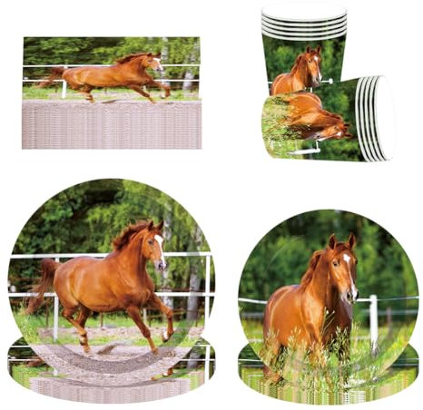 Cheval Vaisselle Anniversaire, Set de fête Chevaux, Pour les Courses de Chevaux, les Garçons de L'Ouest, les fêtes D'anniversaire, 44 Pièces