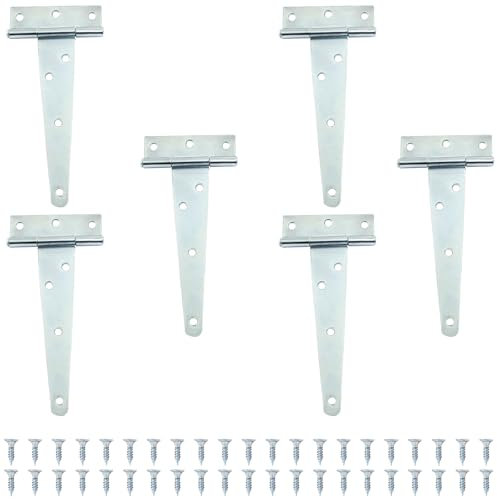 Murtenze Confezione da 6 cerniere a T da 12,7 cm, colore argento, resistenti, per porte di fienili, capannoni o recinzioni in legno