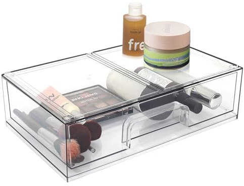 Klare, stapelbare Aufbewahrungsschubladen mit Frontauszug für Kosmetik, Make-up und Küchenutensilien - ideal für Eitelkeit, Schrank, Schreibtisch, Vorratskammer,Regal und Gefrierschrank Organisation