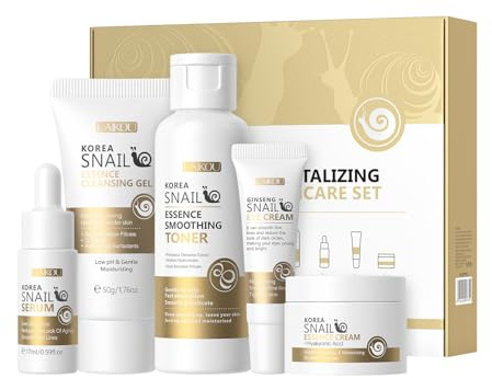Korean Snail Essence Skin Care Kit,Skincare Gifts for Women,Include Gentle Cleanser,Toner,Eye Cream,Serum,Cream,Long-Lasting Moisturizing & Nourishing,Minimizes the Look of Wrinkles