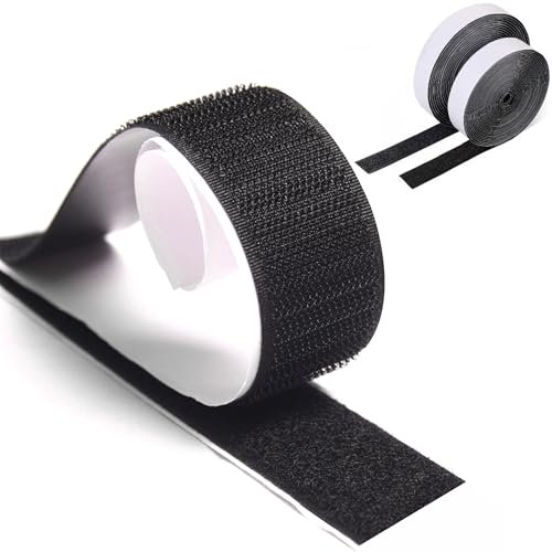 Rhimooay 10 Meter Klettband Selbstklebend Extra Stark, 16mm Breit Doppelseitig Klebende mit Klettverschluss, Selbstklebendes Klebepad Flauschband und Hakenband (Schwarz)
