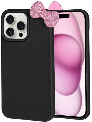 Pajony Cases for iPhone 14 Pro Max, Luxury Glitter 3D Rhinestone Bow Phone Cover Soft Litchi Pattern Protective Phone Case for iPhone 14 Pro Max 6.7 2022 Black