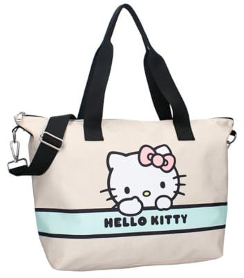mybagstory Einkaufstasche, grau, Hello Kitty – Damen – Teenager – Strand – Einkauf – Schule – College – Größe 48 cm – Schultergurte, Hello Kitty Grau, Einheitsgröße