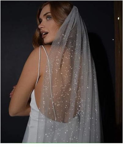 MZPOZB Hochzeit Schleier Funkelnde Brautschleier Lange goldene Braut Hochzeitsschleier Farbiges Garn mit Pailletten Hochzeit Brautschleier(White,150cm)