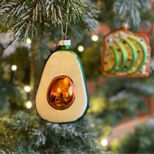 Food or Drink Glass Christmas Bauble (Avocado Half 9x6x4.5cm)
