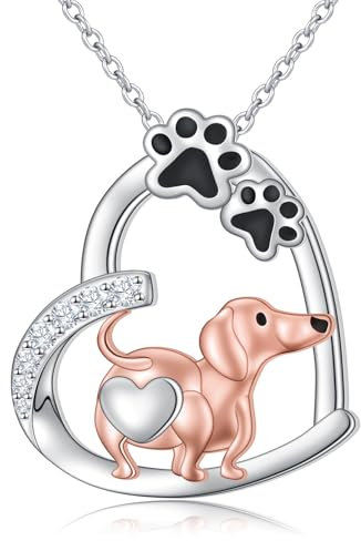 HOOHWE Dachshund Halskette 925 Sterling Silber Dachshund Geschenke für Frauen Herz Dachshund Schmuck Geschenke für Frauen Dachshund Geschenke Liebhaber