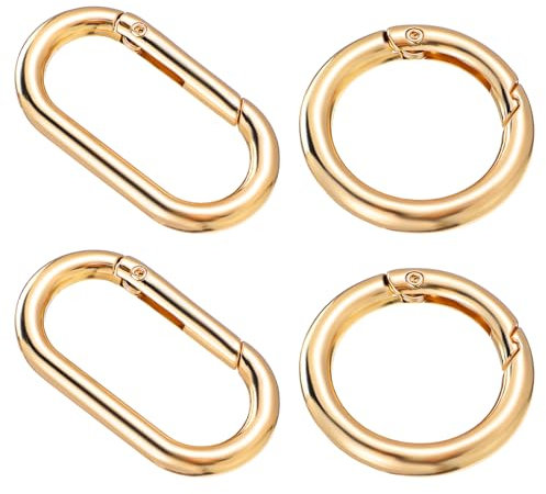 Yuanchu Lot de 4 anneaux porte-clés dorés ovales à ressort et mousquetons ronds de 35 mm - En métal - Accessoire pour portefeuille, porte-clés, bricolage