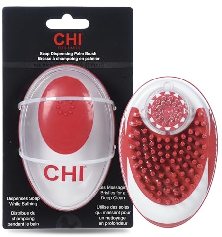 CHI for Dogs Soap Dispensing Palm Brush - Handheld Dog Grooming Tool with Built-In Soap Dispenser - Easy-to-Use Dog Brush for Bathing and Massaging Coats - Gentle on Skin