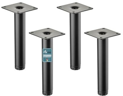 SOTOOLS 4er Set Möbelfuß FurniFix D25x150 Schwarz matt Höhenverstellbarer Bettfuß, rund, aus Metall für Schrank, Bett, Sofa, Tisch, Sideboard