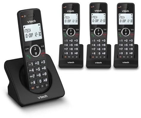 VTech ES2003 Cordless Phone with Nuisance Call Blocker, Easy-to-Read Backlit Display, ECO Mode, 18 Hours Talk-time, Volume Booster, Handsfree Speakerphone, Speed Dial, DECT, 4 Handsets