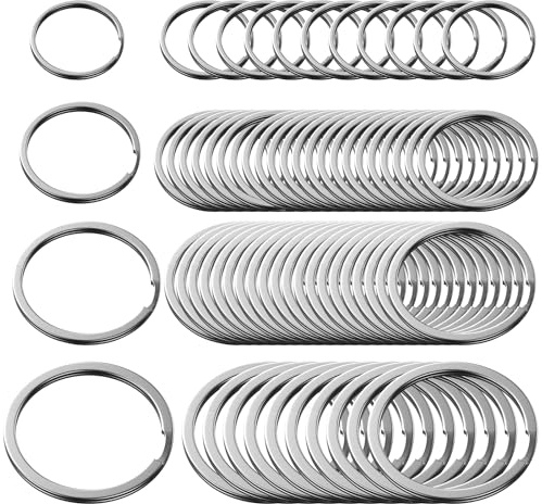 60 PCS Silberne Schlüsselring,Flache Schlüsselanhänger Ring Schlüsselringe | Edelstahl, 20mm/25mm/30mm/35mm, Schlüsselanhänger Spaltring Ringe, für Schmuck Halsketten Armbänder Ohrringe Basteln