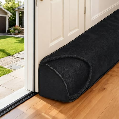 Schwerer Türzugstopper, 92 cm Zugluftstopper für Fenster und Türen Windstopper Kältestopper Stopper Türdichtung Geräuschblocker für Tür unten Luftdichtung Isolierung und Schallschutz (Schwarz, 92cm)