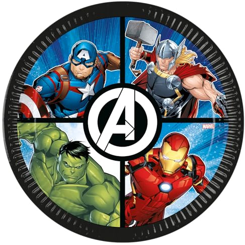 Procos Avengers Party Plates 23 cm Pack of 8 Disposable Paper Plates Children's Birthday Party Tableware FSC® Mix