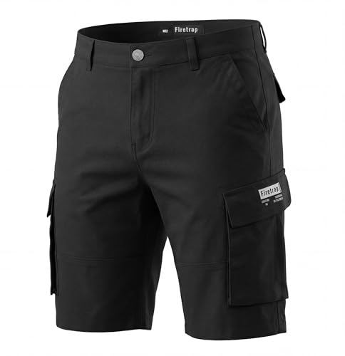Firetrap Men's Lightweight Stretch Cotton Cargo Chino Shorts Black