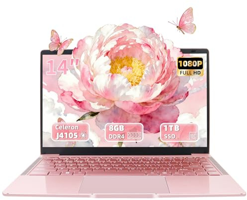 Fsjun 14 Rosegold Laptop, 8GB DDR4 RAM, 1TB SSD, 4 core processor Celeron | J4105 [faster than N4000 and AMD3020e], FHD IPS Screen, HDMI, WiFi, BT, USB 3.0, Ultra Light Portable Student Notebook