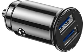 USB Zigarettenanzünder Adapter, Kfz-Ladegerät, Ultra kompakt, 2 USB-Ports, 5 V/3,1 A, Kompatible Geräte aus Mini Metall, schnelles Aufladen für iPhone 16/15/14/13/Pro Max, Android, Huawei (Schwarz)