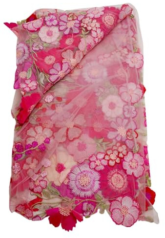Opatiny Bestickter Spitzenstoff, 130 x 91 cm, Blumenmuster, Gaze für Kleidung, Näh- und Bastelprojekte, weiche Netz-Stickerei für Material