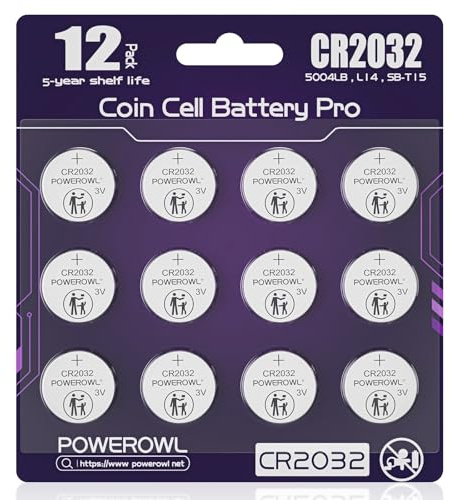 POWEROWL 12 Pcs CR2032 3V Lithium Battery for your Toys, Games, MP3 players, Stopwatches (Purple)