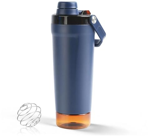 X SIM FITNESSX Stainless Steel Protein Shaker Bottle with Handle 500ML+200ML Insulated Water Bottle with Storage Compartment (dark Blue)