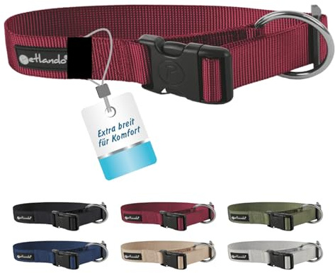 Petlando Hundehalsband breit, stufenlos verstellbar, extra großer O-Ring für leichtes Anleinen, robust & pflegeleicht, Basic Comfort Halsband für sehr große Hunde, Bordeaux, XL