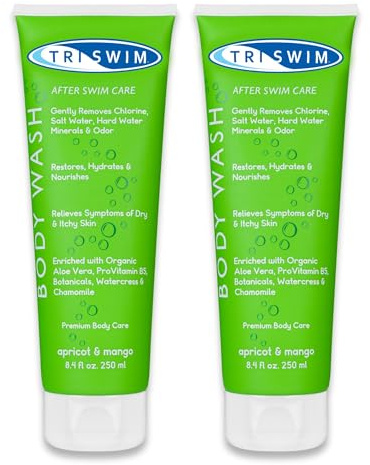 TRISWIM Chlorine Removal Body Wash, 250 ml (Pack of 2) | Removes Chlorine, Salt, and Hard Water Minerals | Hydrates Swimmer's Skin | With Aloe and Botanicals | Apricot&Mango Scent