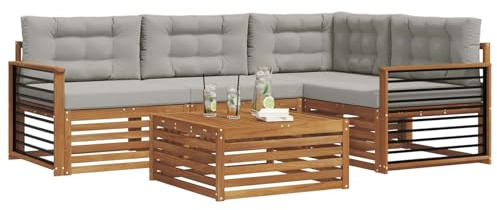 vidaXL Outdoor-Sofagarnitur mit Kissen 5 pcs Natürlich und Hellgrau, Outdoor-Sofa, Gartensofa, langlebige Möbel, modernes Terrassen-Set, gemütliche Lounge-Ecke