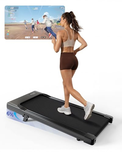 MJWW Walking Pad mit 6% Steigung, KI-Trainer APP | 1,5–12km/h,bis 136kg,<55dB,Sicherer Haltegriff, APP mit KI-Trainer,stoßdämpfende Lauffläche,Passend für Stehschreibtisch