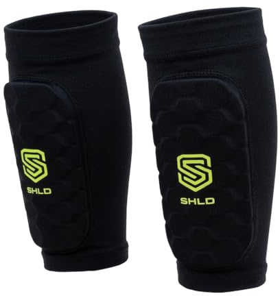 SHLD Sports Kids Shin Pad Sleeves Ages 6-9, Ultra Light Protective Football Built-in Shin Guard Sleeves for 6 7 8 9 Year Old Children Boys & Girls (Medium)