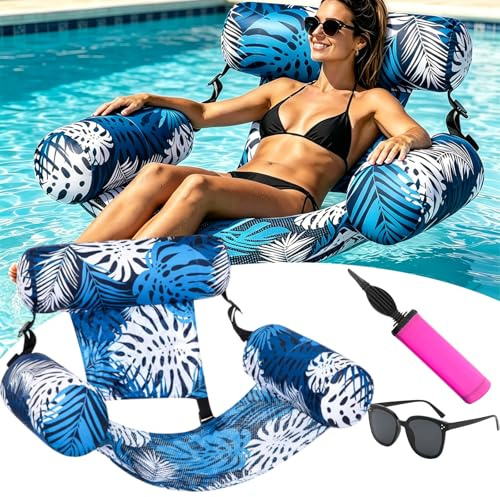 Pool Liegestuhl, 2026 Upgrade Pool Sitz HäNgematte, Aufblasbare Pool Liegestuhl, Schwimmkissen Erwachsene, Tragbar Mit Luftpumpe, FüR Sommerpartys, Pools- Und Strandspaß (1PCS-B)