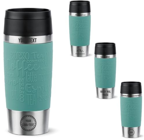 Emsa Travel Mug Classic mit Gravur 360ml – Personalisierter Thermobecher mit Namen oder Logo, Isolierbecher für Kaffee & Tee to Go, Edelstahl, Quick Press Verschluss, 100% auslaufsicher (Petrol)