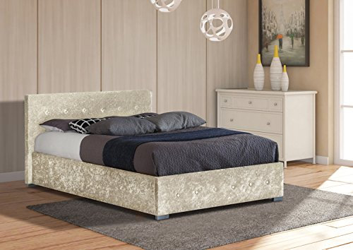Comfy Living 4ft6 Double Crushed Velvet Storage Ottoman Bed Frame (Cream)