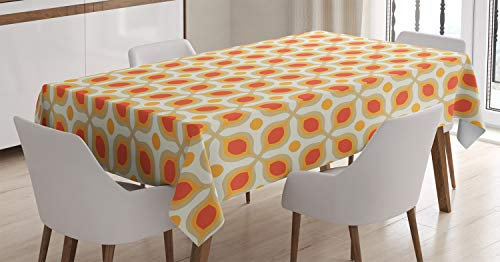 ABAKUHAUS Jahrgang Tischdecke, 70er Boho Geometric, Inn und Outdoor Bereich geeignet Waschbar Druck Klare Farben Kein Verblassen, 140 x 200 cm, Orange Creme