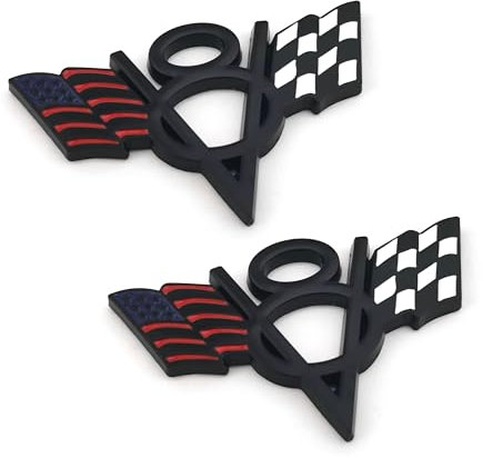 PTDecals 2 stücke Metall US Amerika Flagge V8 Racing F1 Emblem Abzeichen Aufkleber für Auto Auto Van Kotflügel Stoßstange Fenster Kofferraum Boot (Schwarz)