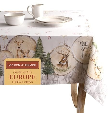 Maison d'Hermine Tischdecke, Rechteckig, 100% Baumwolle (180 cm x 140 cm) | Wiederverwendbar, für den täglichen Gebrauch, zum Essen, für Partys Thanksgiving und Weihnachten - Mountain Life