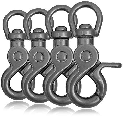 Ganzoo © Scheren-Karabiner Haken mit Dreh-Gelenk/Dreh-Kopf für Hunde-Leine/Hals-Band 4er Set, legierter Stahl 61 mm Länge, auch für Paracord 550 / Schlüssel-Anhänger, Farbe: metallic grau