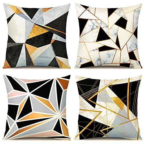 Artscope Samt Geometrische Kissenbezug Dekorative Super Weich Kissenhülle mit Marmorierung Muster Dekokissen für Sofa Bett 45x45cm 4er Set