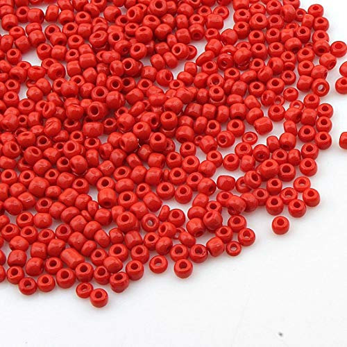 1100 Stück Glas Rocailles Perlen 4mm, 6/0, Ponyperlen Rund Mini Perle Seed Beads (Rot Opak)