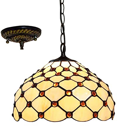 AIBOTY Tiffany-Stil hängende Pendelleuchte 12 breite Kristallperlen Bunt Glaslampe Schattierungen Barock Vintage Dekoration Hängelampe 1 Licht für Kücheninsel Esszimmer