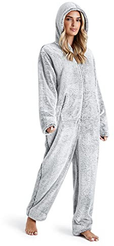 CityComfort Combinaison Pyjama Femme, Grenouillère Femme Pyjama Onesie Tout en Un en Polaire S-XL (Gris Deux Tons, S)