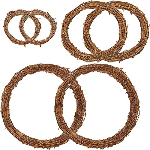 Corona de Ratán Natural, 6 Pcs Corona Navidad Rustica, Corona de Decoración de Puertas, Corona Navideña para Decoración de Paredes y Entradas, para Fiestas Puertas Paredes Decoración(10, 20, 30 cm)