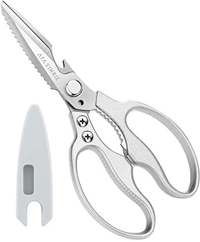 Tijeras Cocina, 21 cm, Tijeras de Cocina Multifunción, mango de aleación de aluminio, se siente bien (Plata)