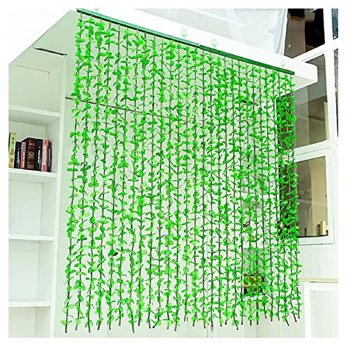 LIJINBO Bamboo Door Curtains, String Beaded And Artificial Flower Hanging Curtain Panel，Decorative Door Wall Window Doorway/Closets Fly Screen Blinds (Color : Green, Size : 90x200cm)