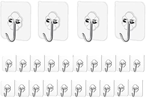Elegana Heavy Duty 24 Pack Nail Free Stainless Steel & PVC Adhesive Hooks - 13.2lb Max Capacity, Waterproof & Oilproof, Ideal for Kitchen, Bathroom, Decoration & Outdoor Use