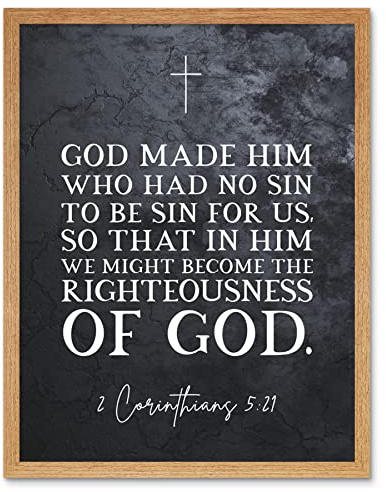 Artery8 2 Corinthians 5:21 God Made Him Who Had No Sin Christian Bible Verse Quote Scripture Typography Art Print Framed Poster Wall Decor 12x16 inch