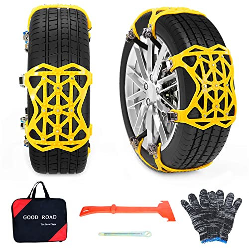 SANOTO Schneeketten 205 55 r16 | 6 Stück, Anti-Rutsch Verstellbare Notfall Abschlepp Schneeketten Universal Autokette Sicherheitsketten, Auto Schneeketten für PKW LKW SUV Reifenbreite 165-285mm