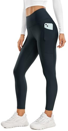 CRZ YOGA Damen Thermo Leggings mit Taschen Winter High Waist Fleece Sportleggins Yoga Leggins Warm Thermal Sporthose - 64 cm Echte Marine 42