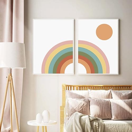 Cartoon Regenbogen Poster und Kunstdrucke Kinderzimmer Wand Bilder Leinwand Gemälde Kinderzimmer Bilder Kinderzimmer Geburtstagsgeschenk Heimdekoration 30x50cmx2 ungerahmt