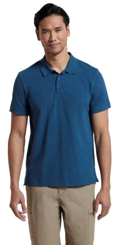 Mountain Warehouse Dawnay Pique Slub Textured Mens Polo Shirt - Comfy T-Shirt with a Relaxed fit, Short Sleeves & 2 Buttons - Spring Summer, Outdoors & Walking Blue M