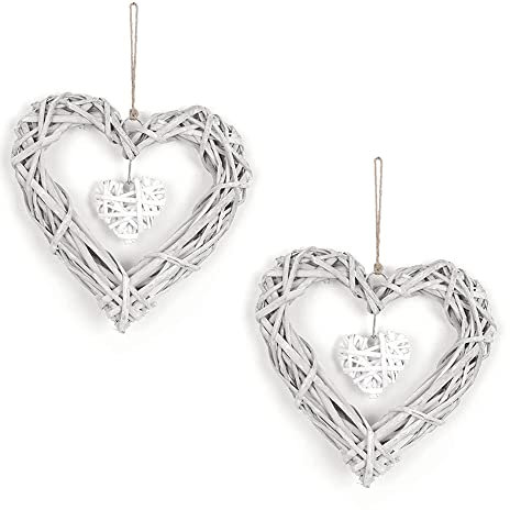 2 Stück Herz Kranz Hängen, Hängend Herz Kranz Hängen, Hänger Rattan Herz, Weidenherz Herz Hängende, Weidenherz Fensterhänger, Geeignet für Hochzeit, Geburtstagsfeier, Wandbehang Dekoration